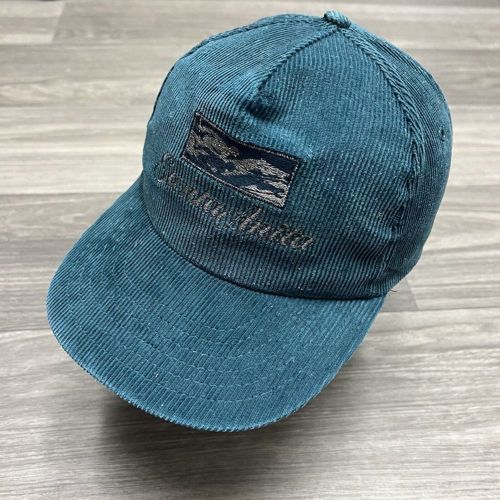 True Vintage Santa Anita Snapback Hat Teal Corduroy Horse Derby Jockey‎ RARE